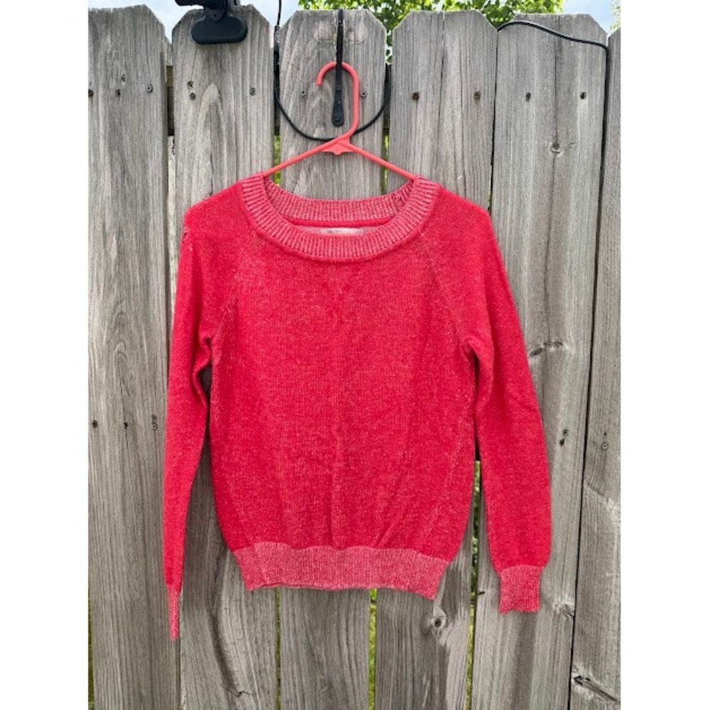 Gap Womens Small Coral Pink Marl Knit Raglan Sleeve Crew Neck Pullover Sweater